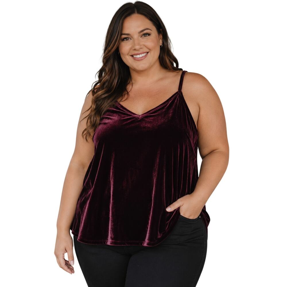 Torrid NEW Merlot Velvet Peplum Cami Womens Size 5X V-Neck Soft Top Whimsigothp